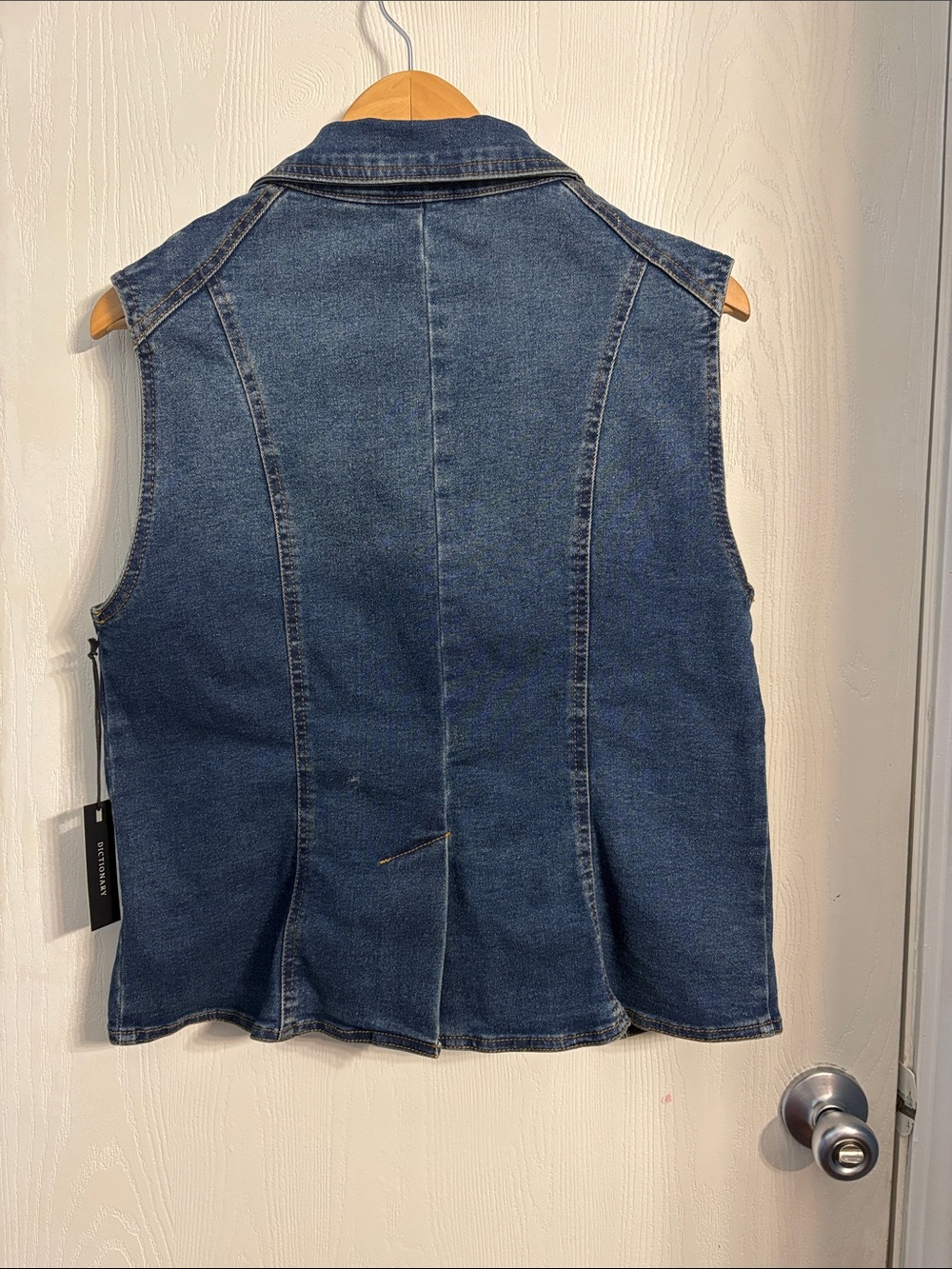 Double-Breasted Denim Vest in Dark Blue with Gold Buttons - Picture 6 of 9